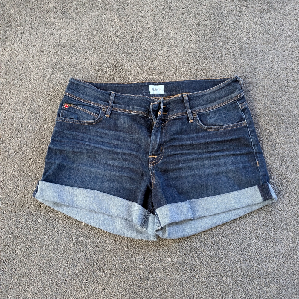 Hudson Jeans Dark Blue Cuffed Jean Shorts